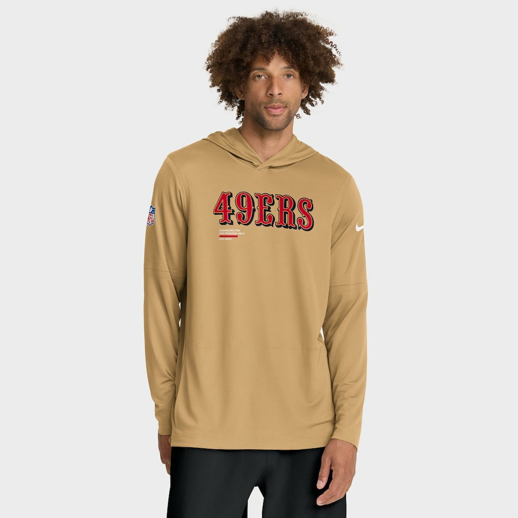 San Francisco 49ers Sideline Pure Fury Performance Long Sleeve Hoodie T-Shirt - Gold Hoodies