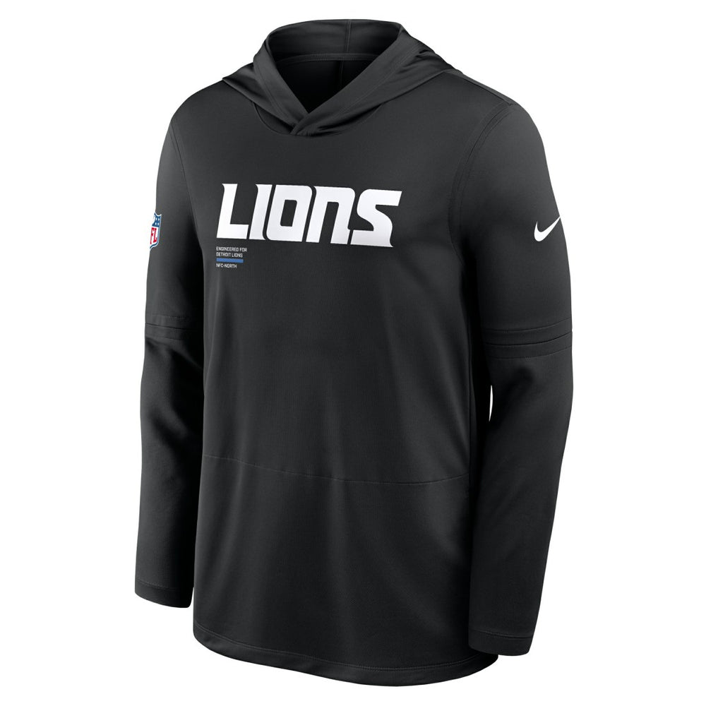 Detroit Lions Sideline Pure Fury Performance Long Sleeve Hoodie T-Shirt - Black Hoodies