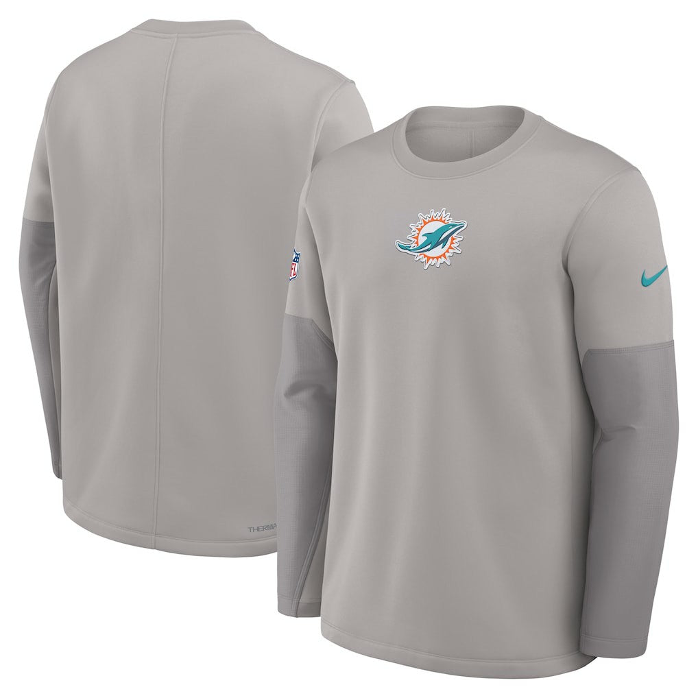 Miami Dolphins Sideline Coach Therma-FIT Long Sleeve T-Shirt - Gray T-shirts