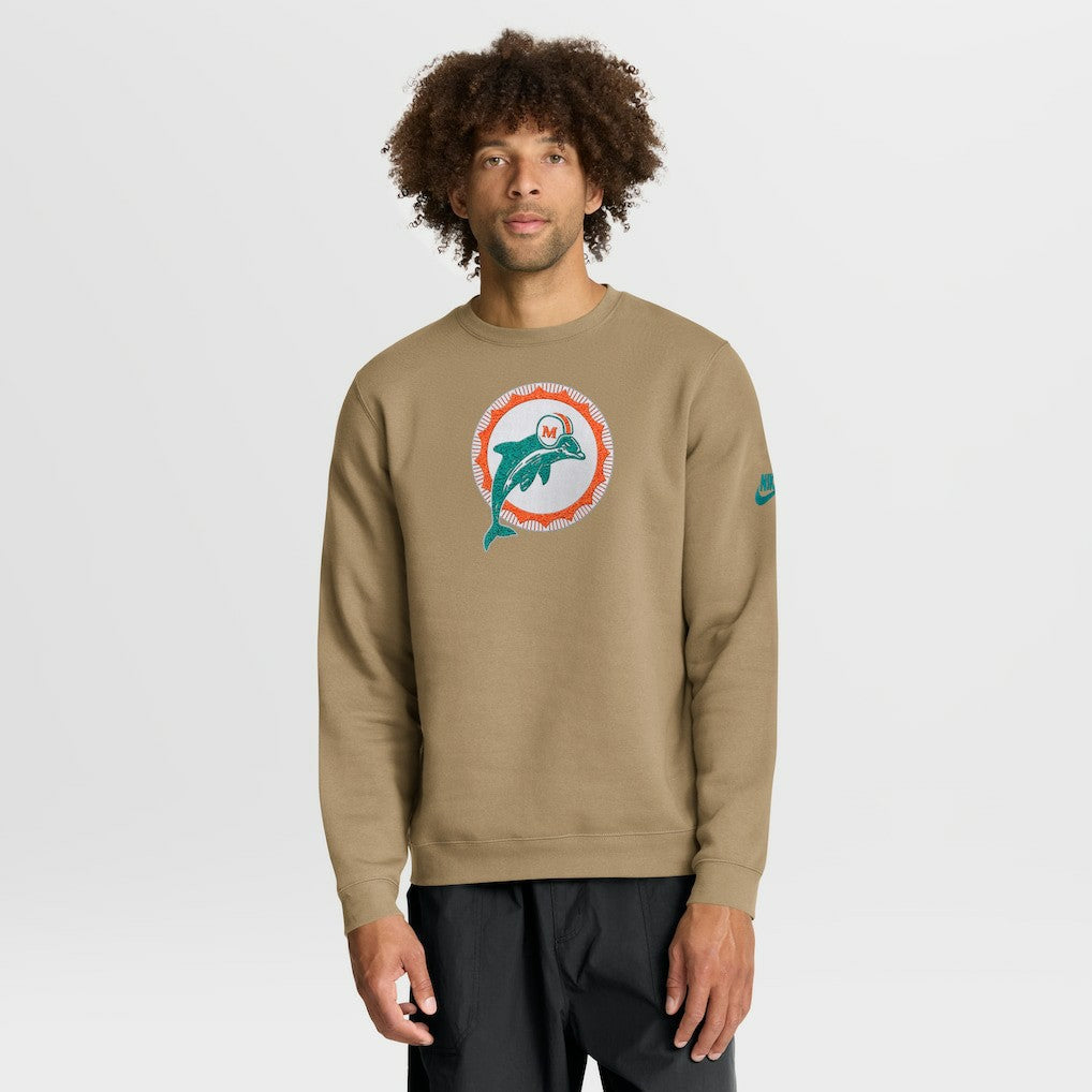 Miami Dolphins Swing Pass Rewind Club Pullover Sweatshirt - Tan Pullover