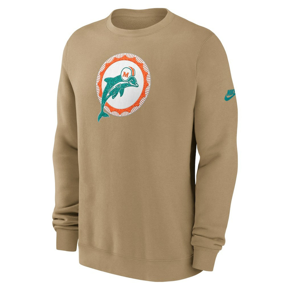 Miami Dolphins Swing Pass Rewind Club Pullover Sweatshirt - Tan Pullover