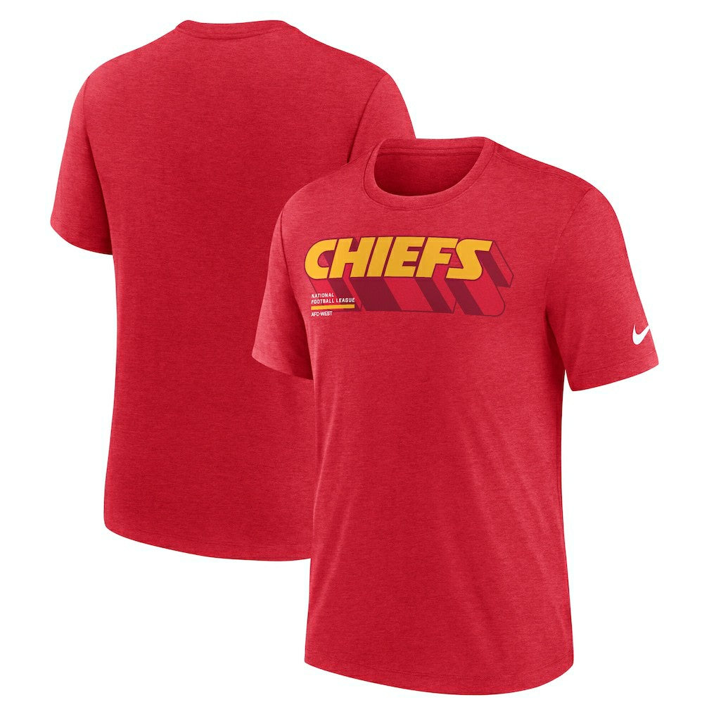 Kansas City Chiefs Long Pass Tri-Blend T-Shirt - Heather Red T-shirts