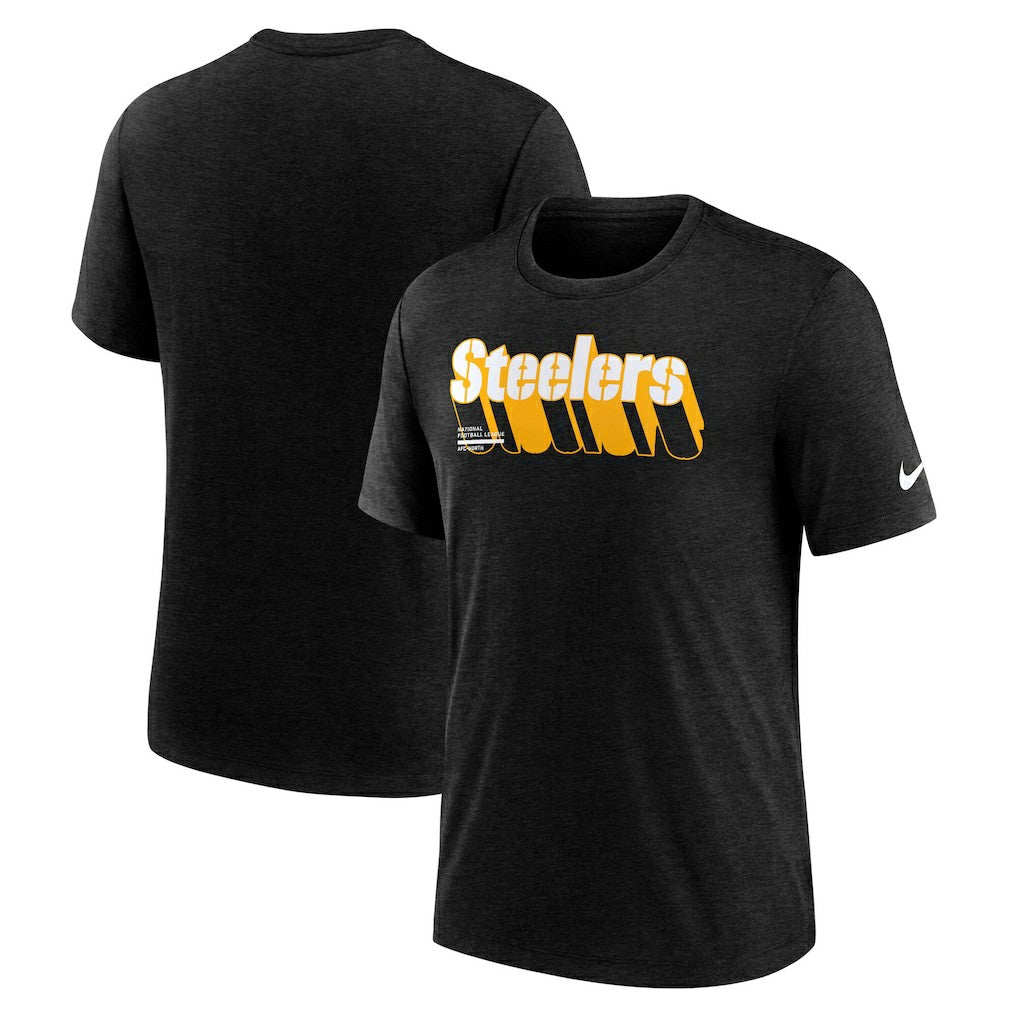 Pittsburgh Steelers Long Pass Tri-Blend T-Shirt - Heather Navy T-shirts