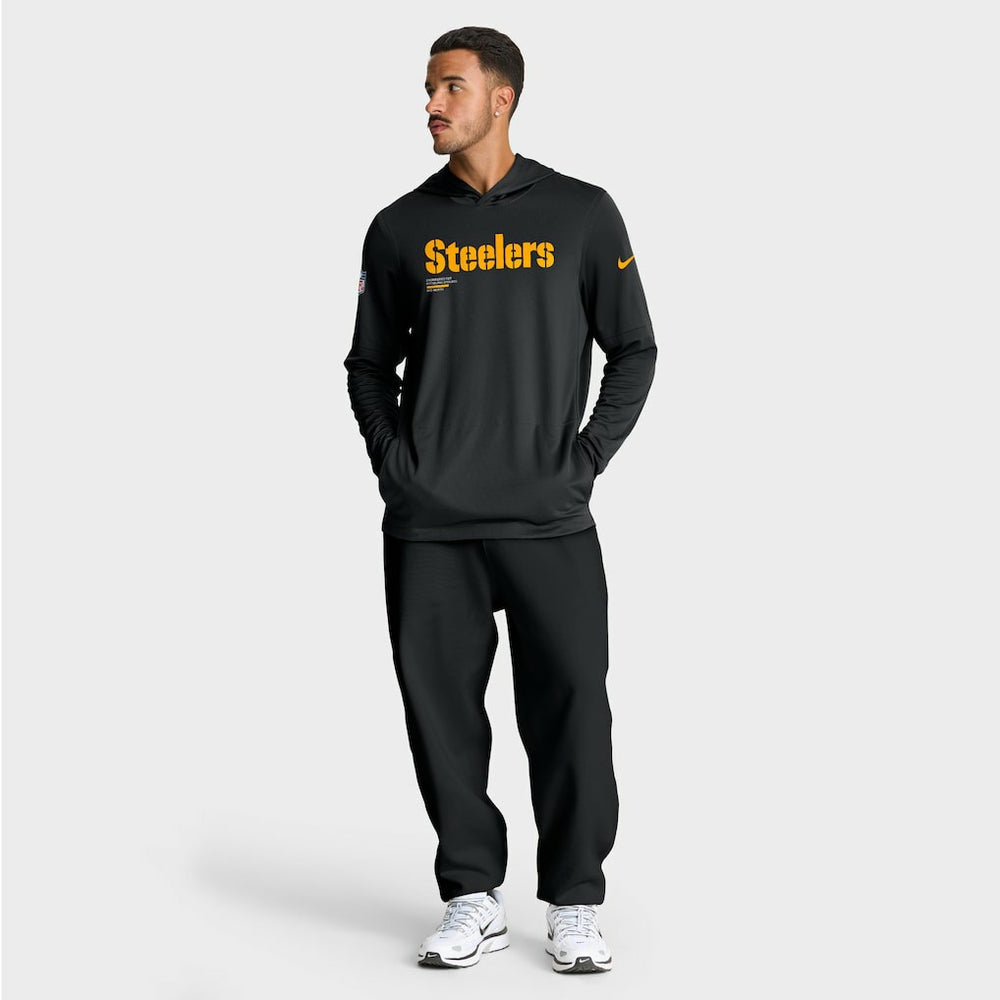 Pittsburgh Steelers Big & Tall Sideline Dri-FIT Long Sleeve Hoodie T-Shirt - Black Hoodies