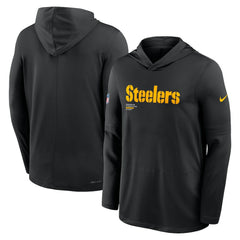 Pittsburgh Steelers Big & Tall Sideline Dri-FIT Long Sleeve Hoodie T-Shirt - Black Hoodies