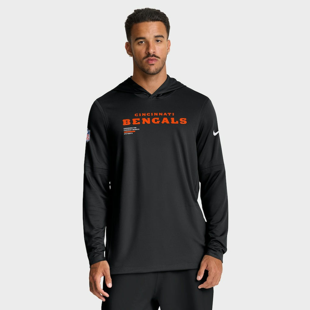 Cincinnati Bengals Big & Tall Sideline Dri-FIT Long Sleeve Hoodie T-Shirt - Black Hoodies