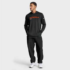 Cincinnati Bengals Big & Tall Sideline Dri-FIT Long Sleeve Hoodie T-Shirt - Black Hoodies
