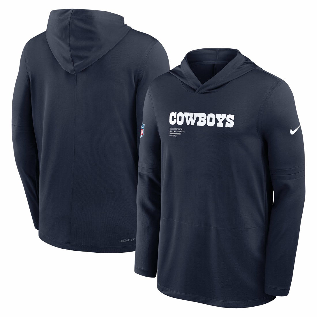 Dallas Cowboys Big & Tall Sideline Dri-FIT Long Sleeve Hoodie T-Shirt - Navy Hoodies
