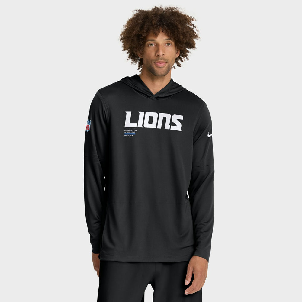 Detroit Lions Big & Tall Sideline Dri-FIT Long Sleeve Hoodie T-Shirt - Black Hoodies
