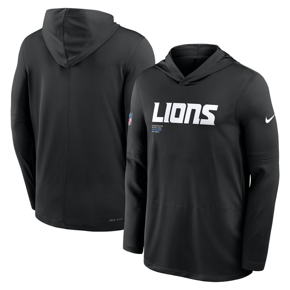 Detroit Lions Big & Tall Sideline Dri-FIT Long Sleeve Hoodie T-Shirt - Black Hoodies