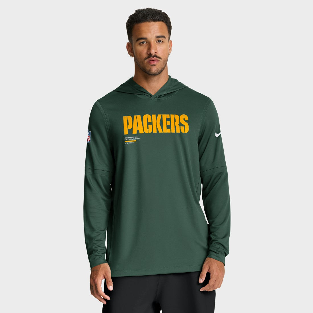 Green Bay Packers Big & Tall Sideline Dri-FIT Long Sleeve Hoodie T-Shirt - Green Hoodies