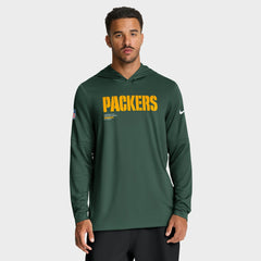 Green Bay Packers Big & Tall Sideline Dri-FIT Long Sleeve Hoodie T-Shirt - Green Hoodies