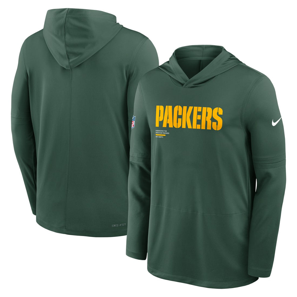 Green Bay Packers Big & Tall Sideline Dri-FIT Long Sleeve Hoodie T-Shirt - Green Hoodies