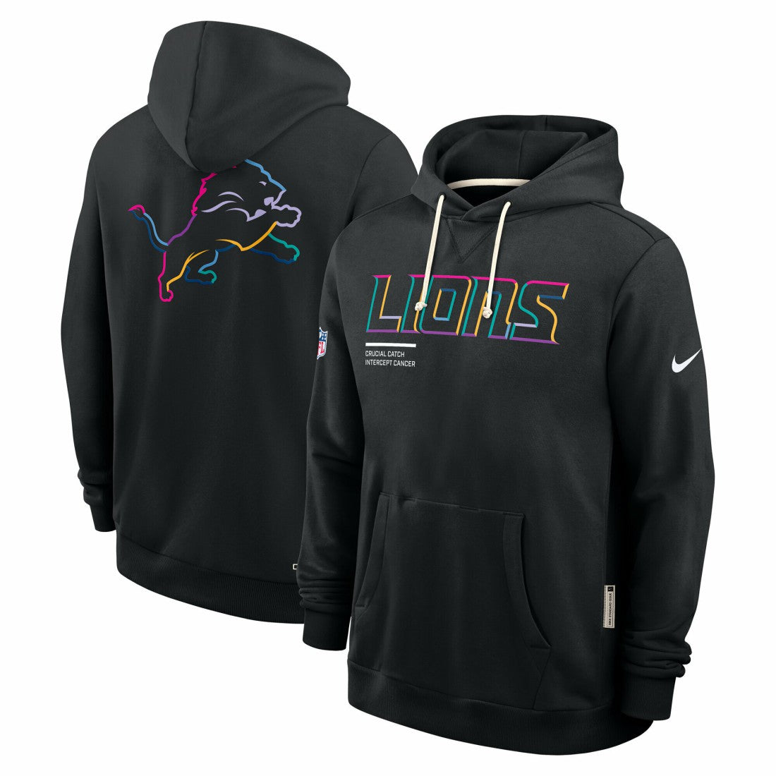 Detroit Lions Tall 2025 NFL Crucial Catch Sideline Standard Issue Dri-FIT Hoodie - Black Hoodies