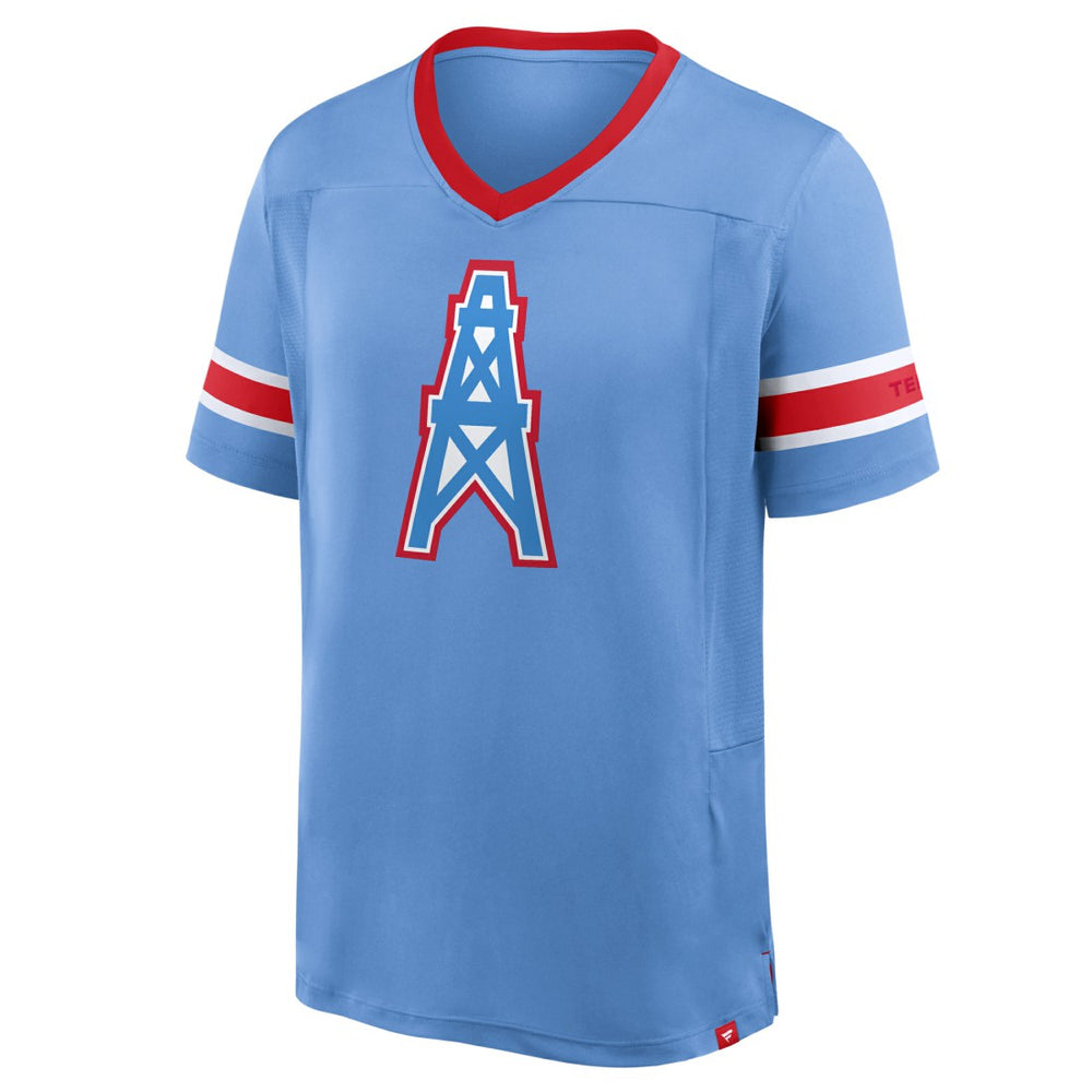 Tennessee Titans Oilers Throwback Hometown Premium Hashmark V-Neck T-Shirt - Light Blue T-shirts