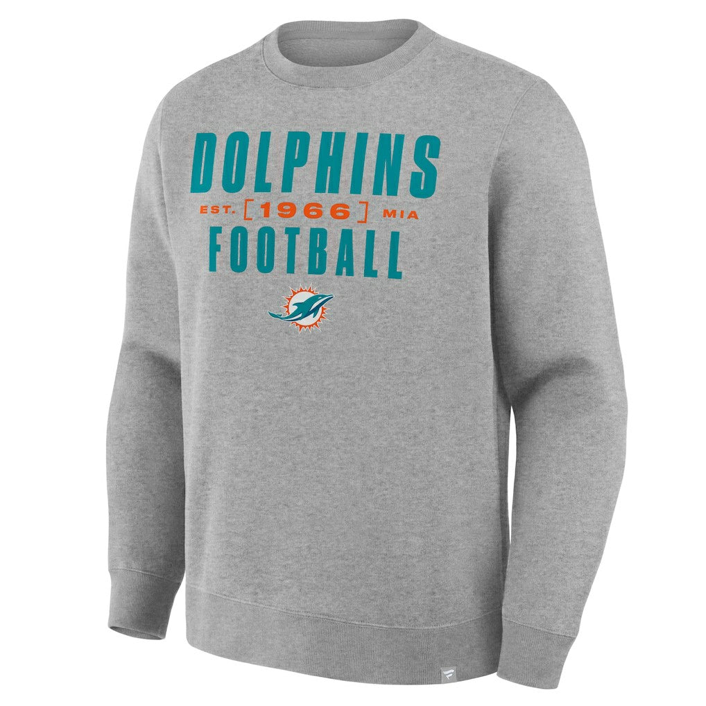 Miami Dolphins Powerful Throw Legacy Pullover Sweatshirt - Heather Gray Pullover