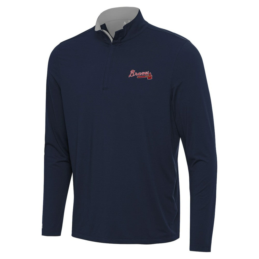Atlanta Braves Antigua Content Quarter-Zip Top - Navy Tops