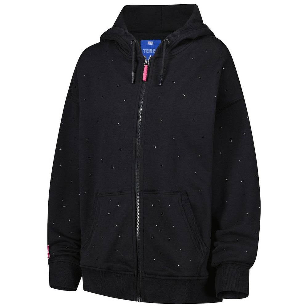 Golden State Warriors Terez Women's Oversized Allover Gemstone Full-Zip Hoodie Black