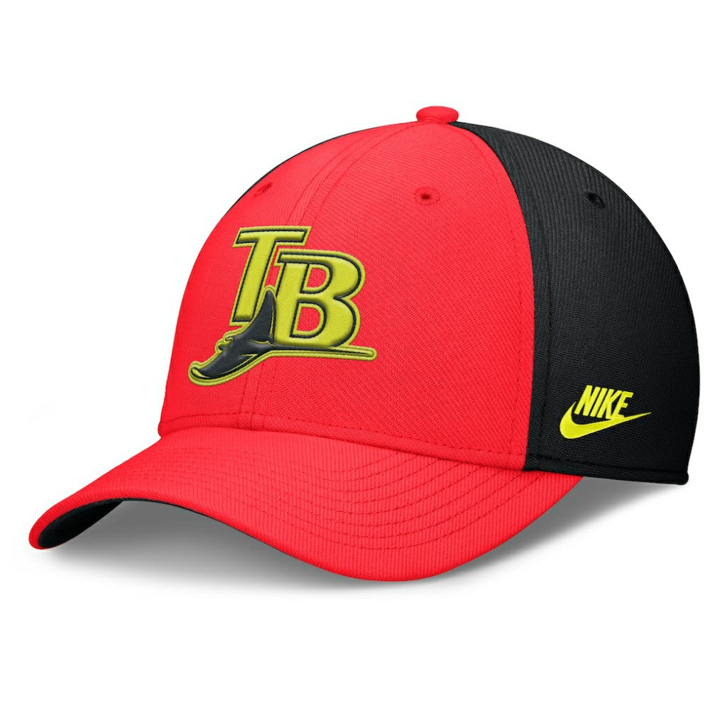 Tampa Bay Rays Nike Neon 90s Rise SwooshFlex Hat - Crimson/Black Hats