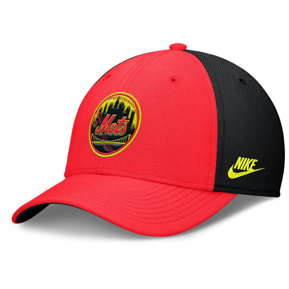 New York Mets Nike Neon 90s Rise SwooshFlex Hat - Crimson/Black Hats