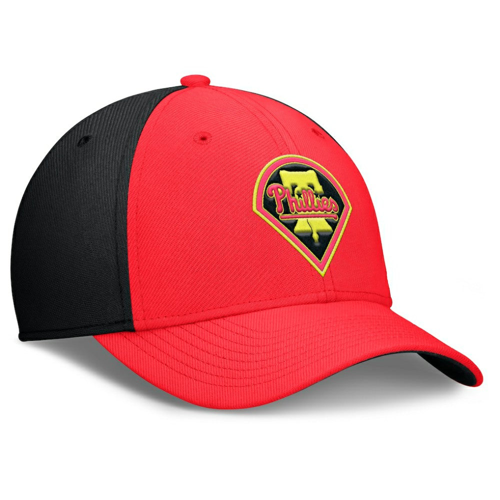 Philadelphia Phillies Nike Neon 90s Rise SwooshFlex Hat - Crimson/Black Hats