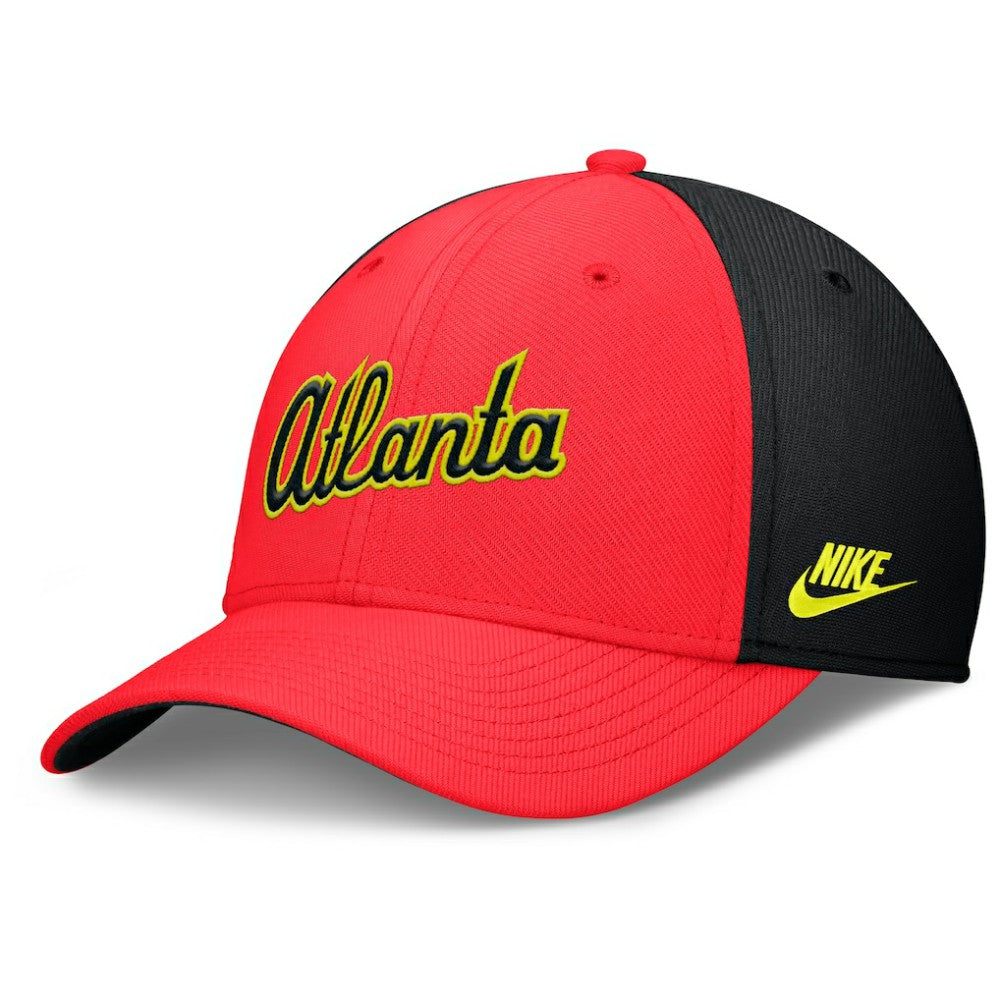 Atlanta Braves Nike Neon 90s Rise SwooshFlex Hat - Crimson/Black Hats
