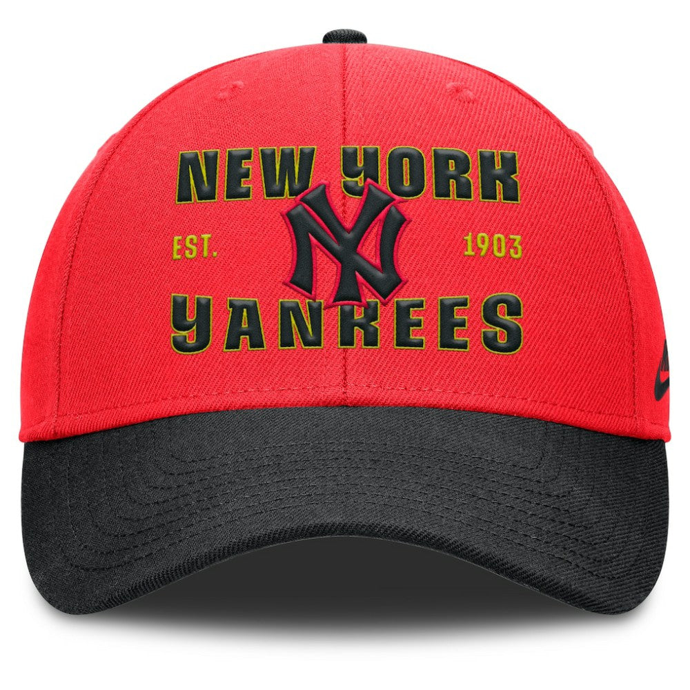 New York Yankees Nike Neon 90s Rise Adjustable Hat - Crimson/Black Hats