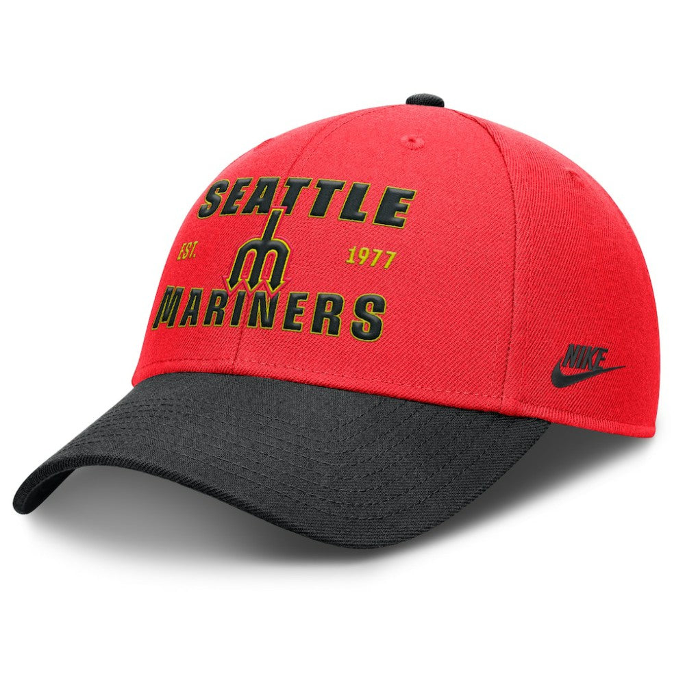 Seattle Mariners Nike Neon 90s Rise Adjustable Hat - Crimson/Black Hats
