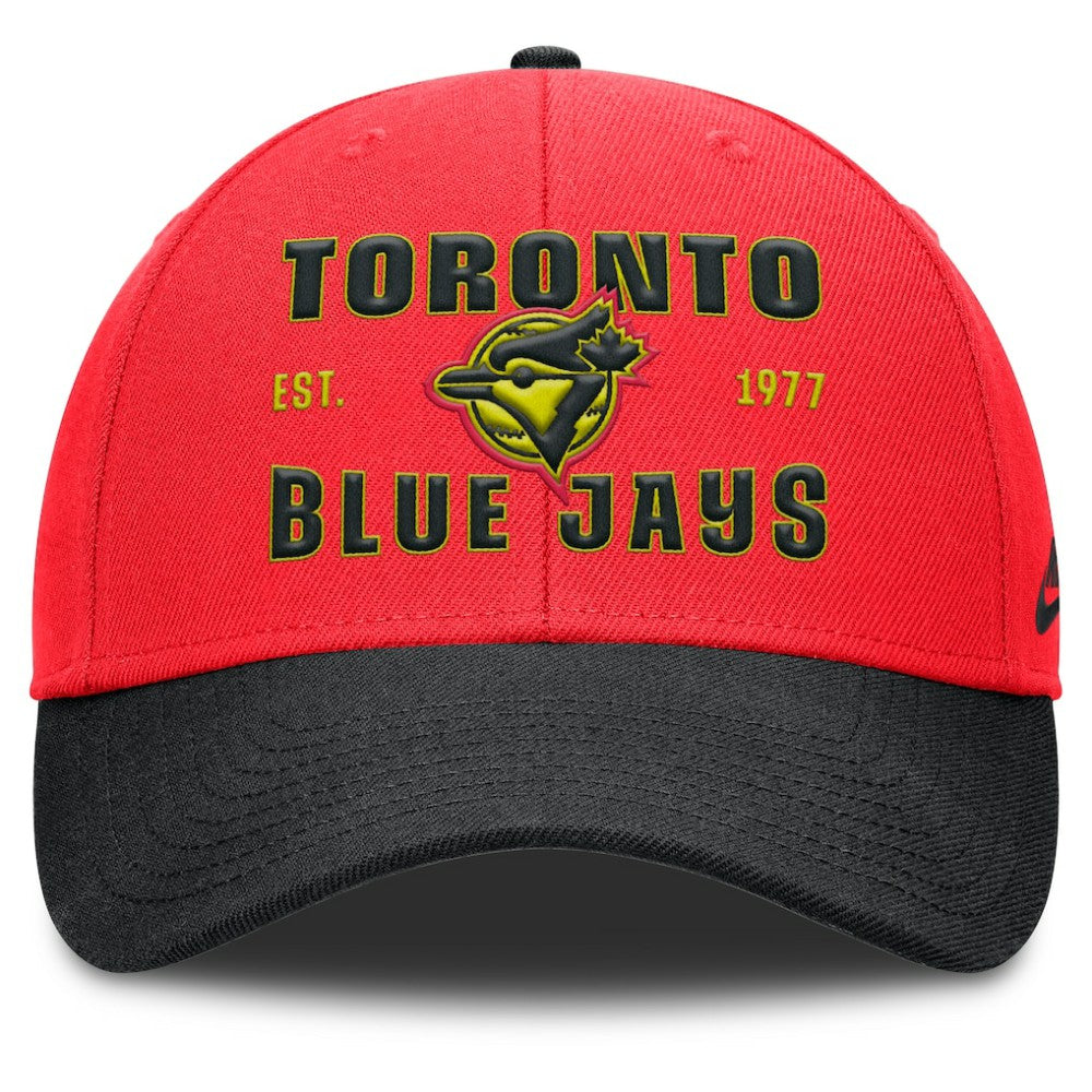Toronto Blue Jays Nike Neon 90s Rise Adjustable Hat - Crimson/Black Hats
