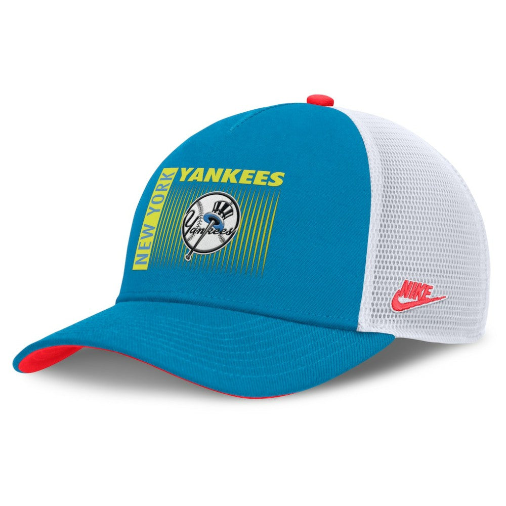 New York Yankees Nike Neon 90s Rise Structured Performance Adjustable Trucker Hat - Blue Hats