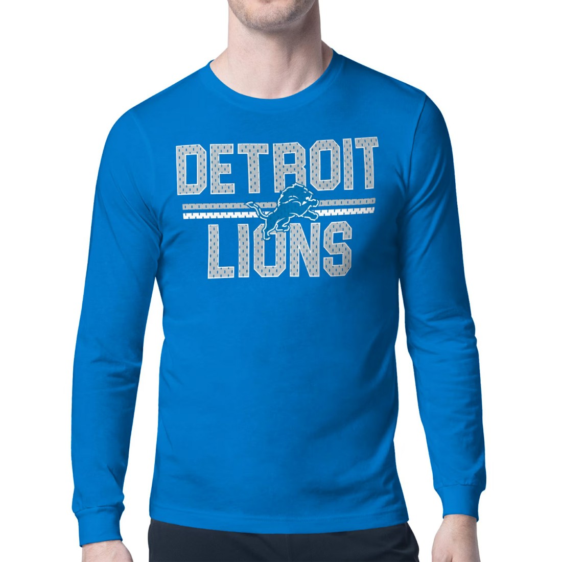 Detroit Lions Starter Mesh Look Retro Team Logo Long Sleeve T-Shirt - Blue - Blue T-shirts