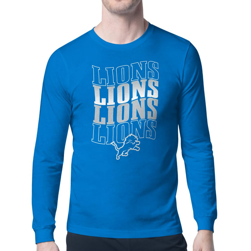 Detroit Lions Starter Four Team Name Retro Logo Long Sleeve T-Shirt - Blue T-shirts