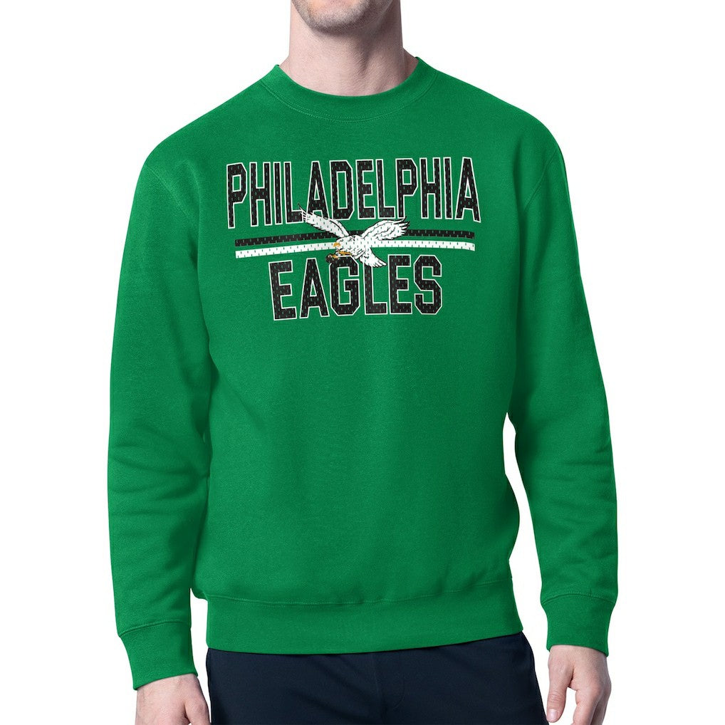 Philadelphia Eagles Starter Mesh Look Retro Logo Pullover Sweatshirt - Kelly Green Pullover