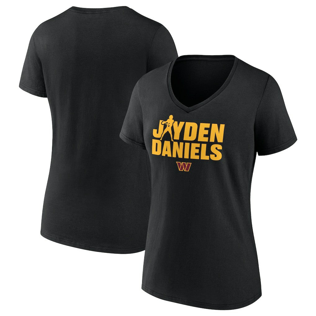 Jayden Daniels Washington Commanders Women's Play Motion T-Shirt - Black T-shirts