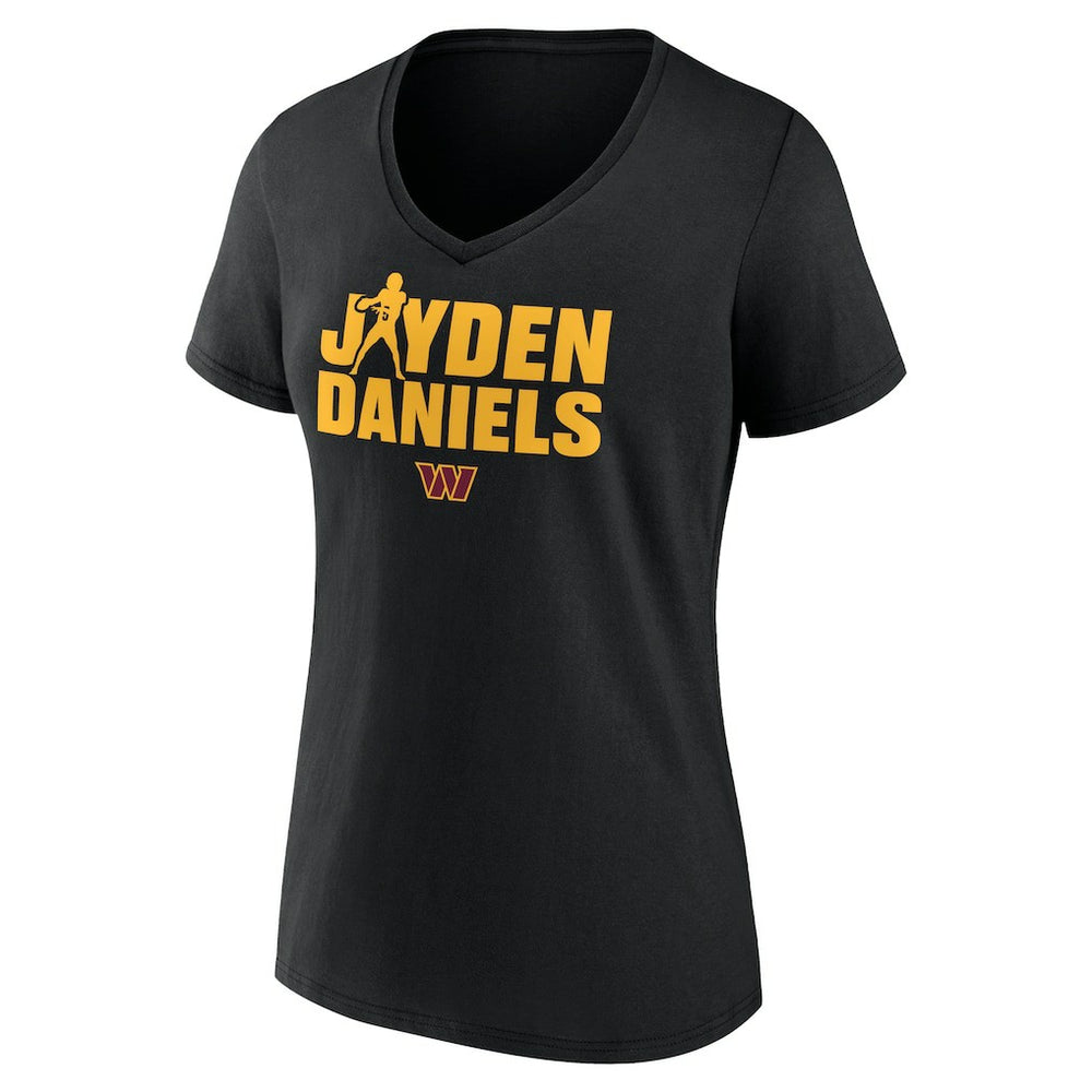 Jayden Daniels Washington Commanders Women's Play Motion T-Shirt - Black T-shirts