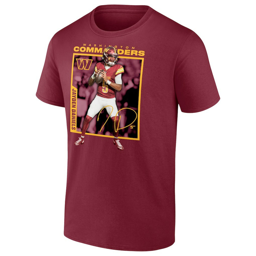 Jayden Daniels Washington Commanders Player Frame T-Shirt - Burgundy T-shirts