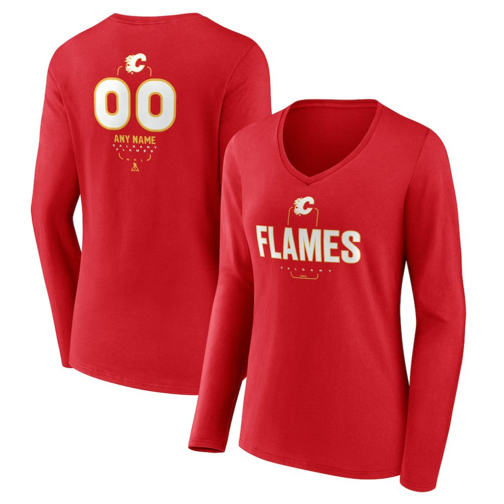 Calgary Flames Women's Personalized Name & Number Midfielder Long Sleeve V-Neck T-Shirt - Red | US 202441145
