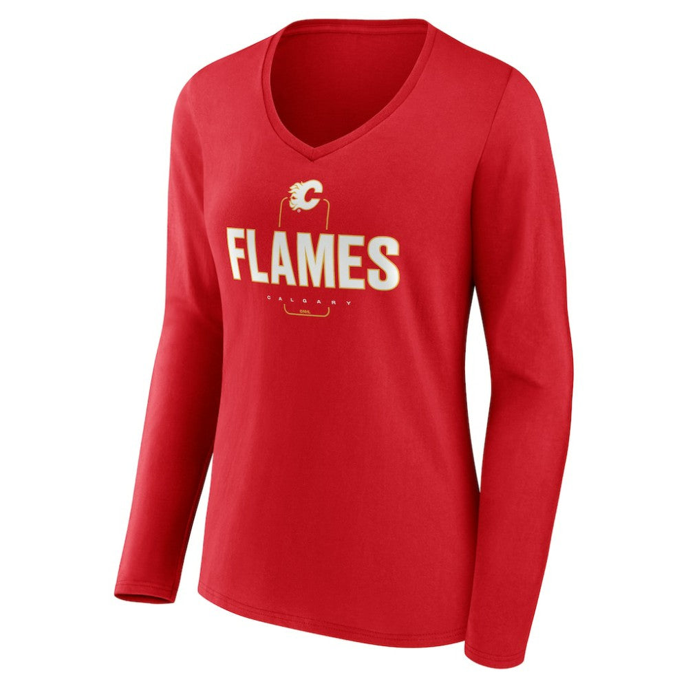 Calgary Flames Women's Personalized Name & Number Midfielder Long Sleeve V-Neck T-Shirt - Red | US 202441145