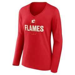 Calgary Flames Women's Personalized Name & Number Midfielder Long Sleeve V-Neck T-Shirt - Red | US 202441145