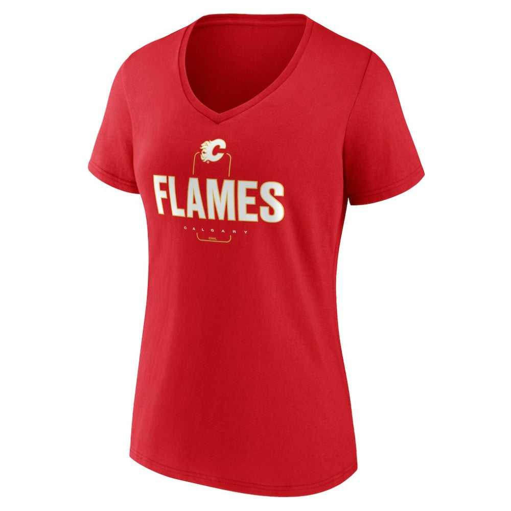 Calgary Flames Women's Personalized Name & Number Midfielder V-Neck T-Shirt - Red | US 202441146