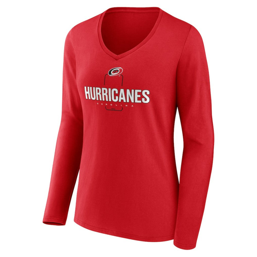 Carolina Hurricanes Women's Personalized Name & Number Midfielder Long Sleeve V-Neck T-Shirt - Red | US 202441150
