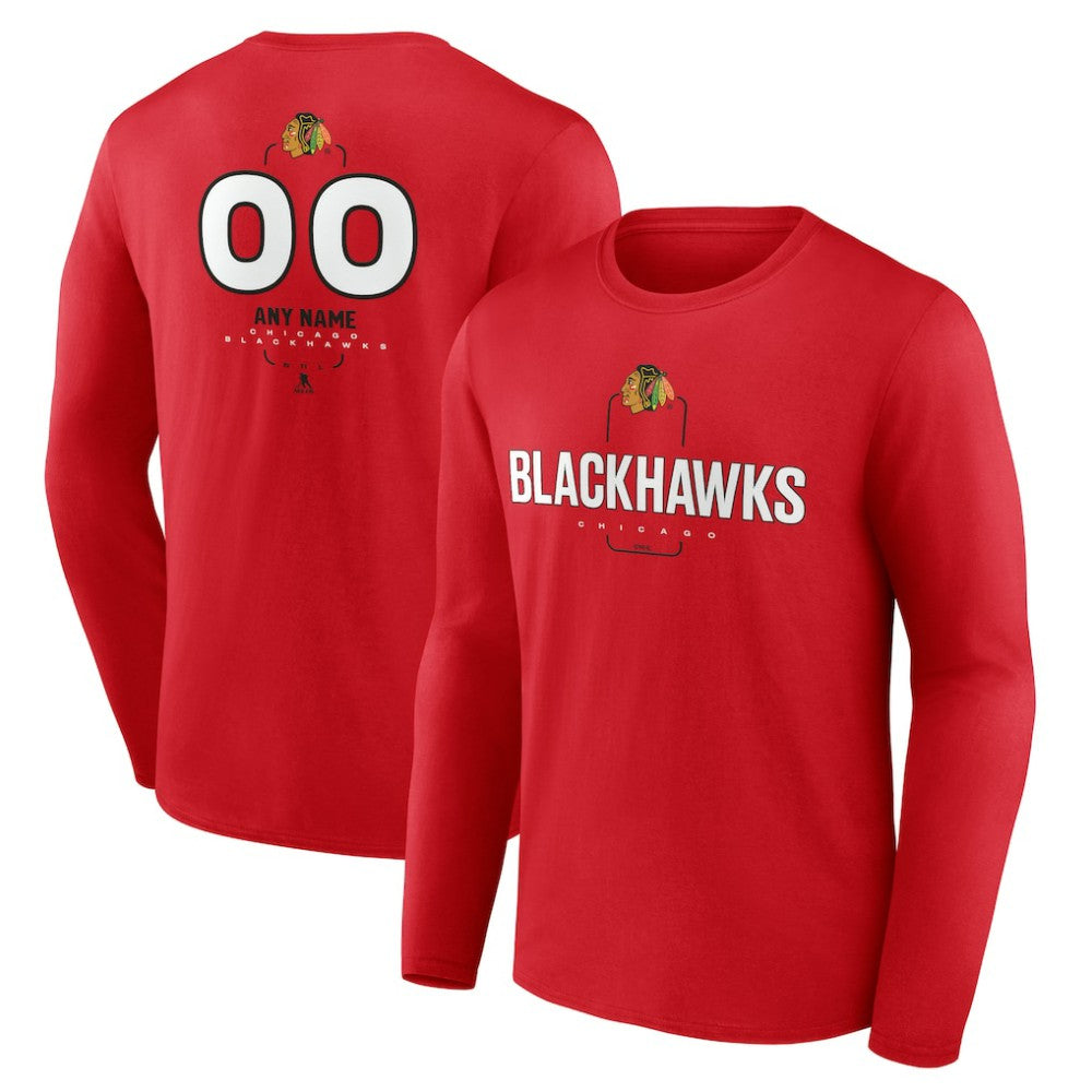 Chicago Blackhawks Personalized Name & Number Midfielder Long Sleeve T-Shirt - Red | US 202441152