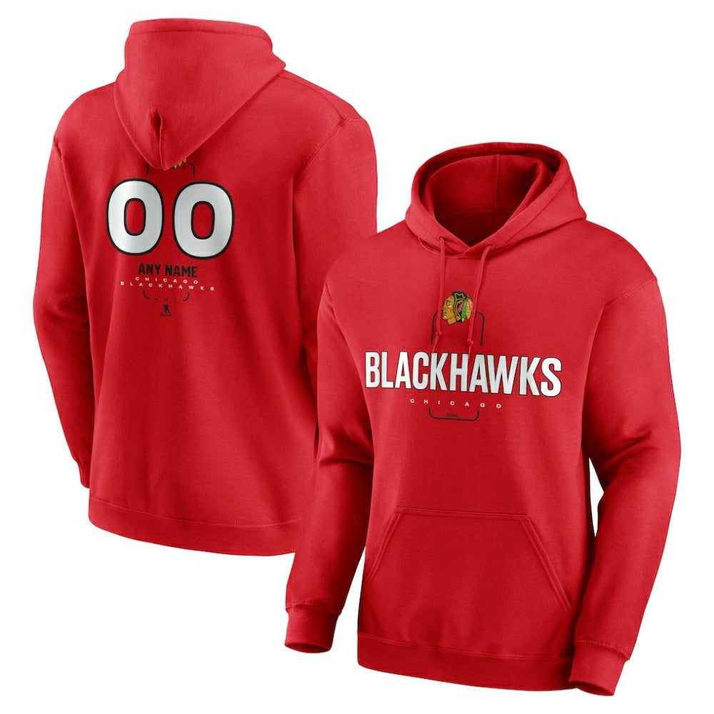 Chicago Blackhawks Personalized Name & Number Midfielder Pullover Hoodie - Red | US 202441153