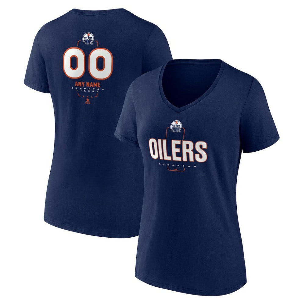 Edmonton Oilers Women's Personalized Name & Number Midfielder V-Neck T-Shirt - Navy | US 202441175