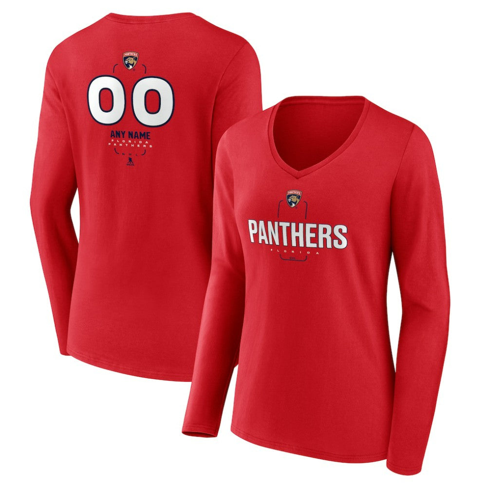 Florida Panthers Women's Personalized Name & Number Midfielder Long Sleeve V-Neck T-Shirt - Red | US 202441179