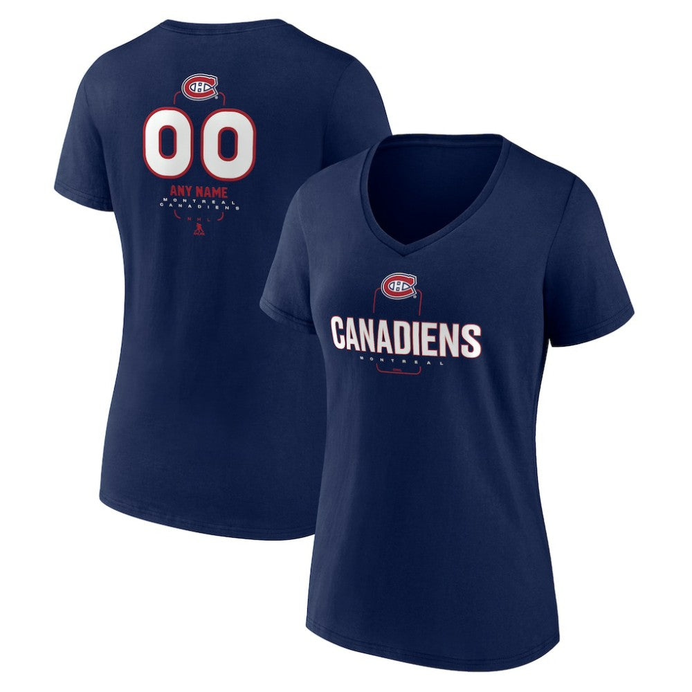 Montreal Canadiens Women's Personalized Name & Number Midfielder V-Neck T-Shirt - Navy | US 202441185