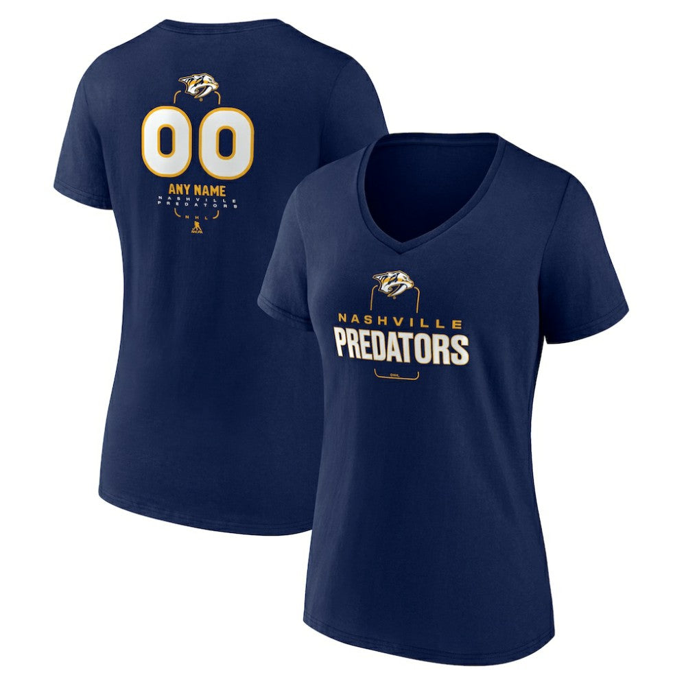 Nashville Predators Women's Personalized Name & Number Midfielder V-Neck T-Shirt - Navy | US 202441190