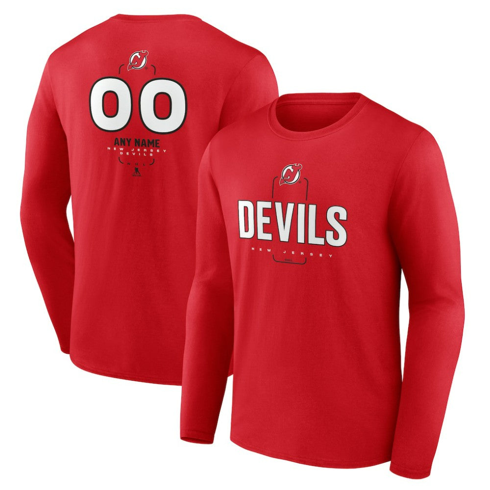 New Jersey Devils Personalized Name & Number Midfielder Long Sleeve T-Shirt - Red | US 202441191