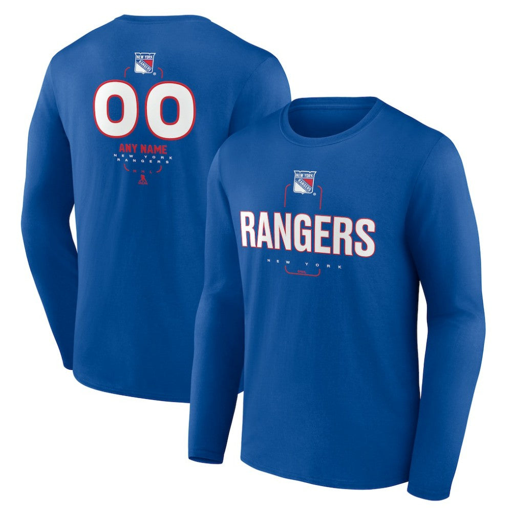 New York Rangers Personalized Name & Number Midfielder Long Sleeve T-Shirt - Blue | US 202441201