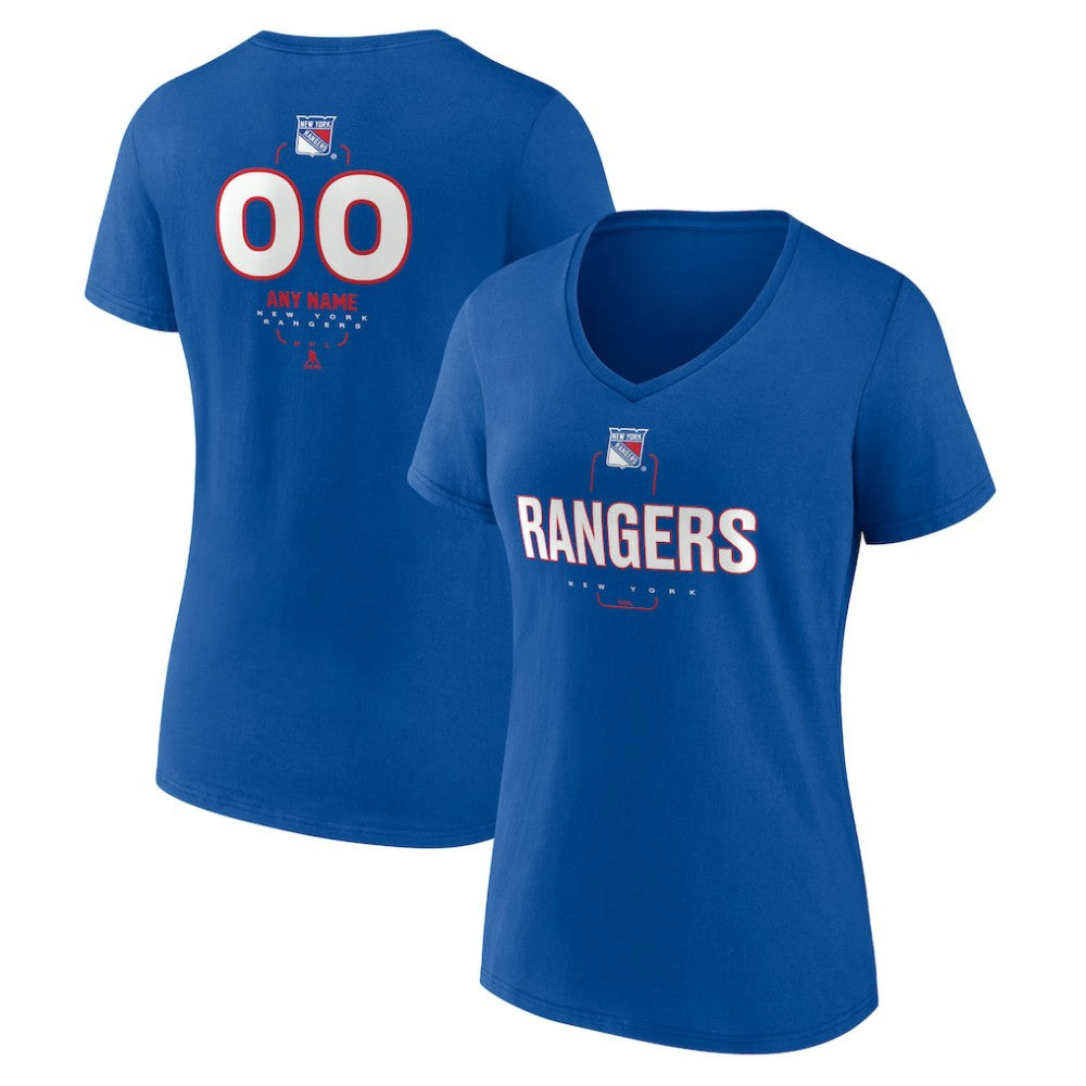 New York Rangers Women's Personalized Name & Number Midfielder V-Neck T-Shirt - Blue | US 202441205